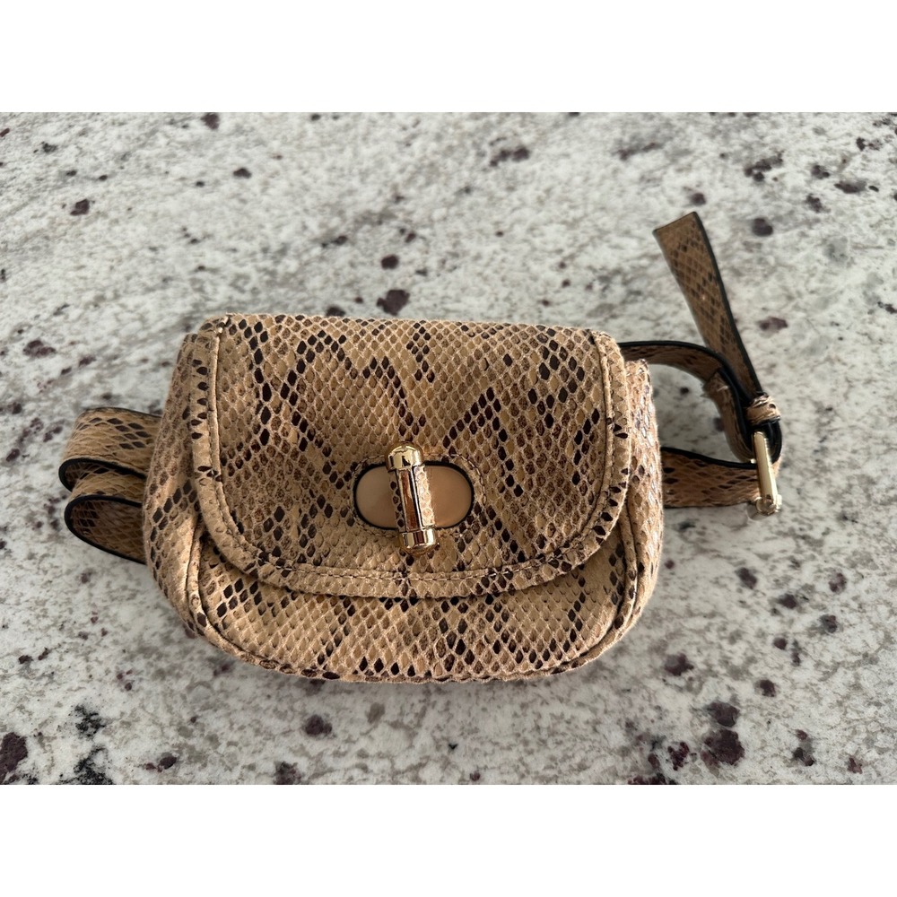Topshop Snake Print Belt Bag Gold Turn Lock Closure Waist Pack